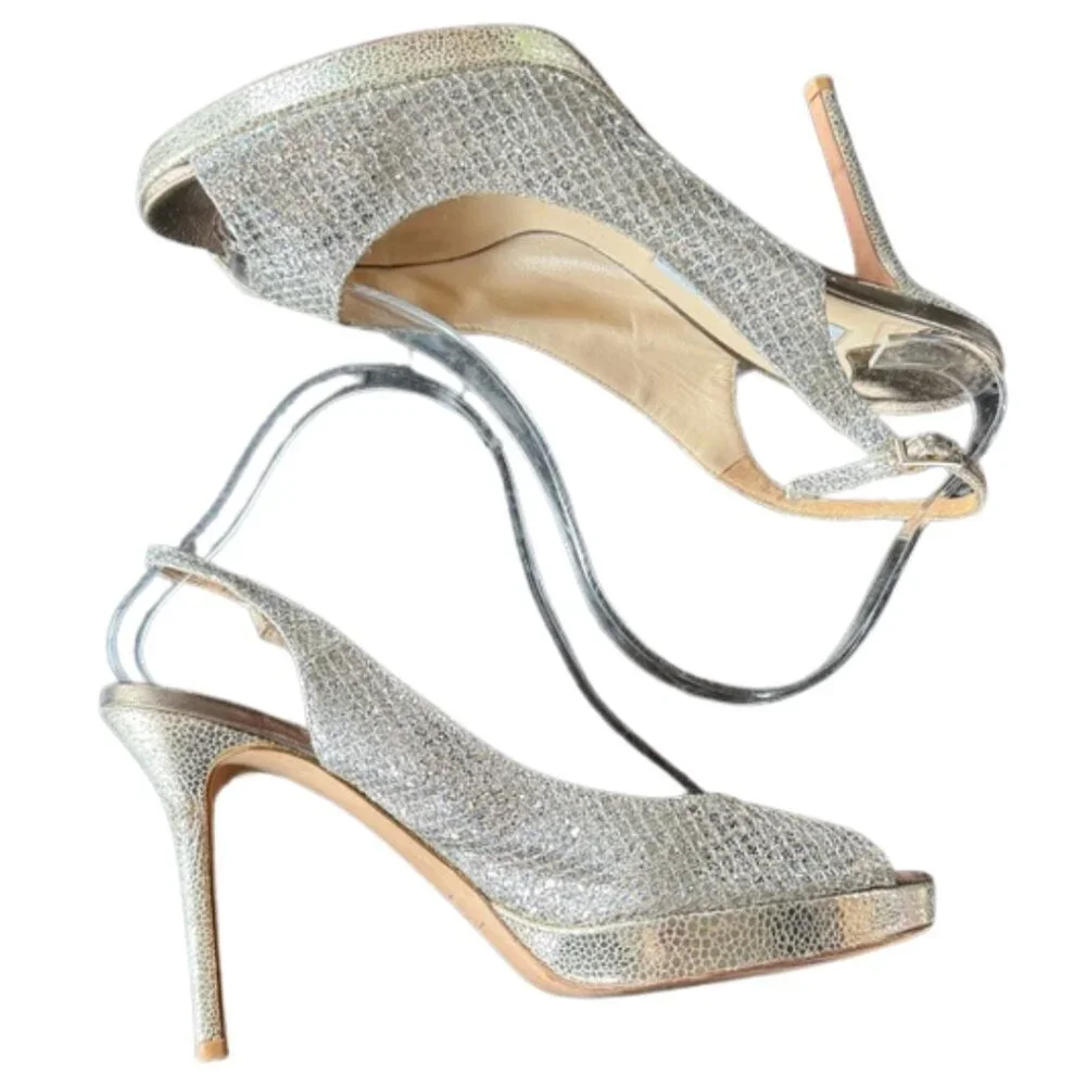 Jimmy Choo Nova Glitter Peep-Toe Slingback Heel womens Size 40 EU